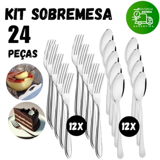 Kit 24 Talheres Aço Inox Garfo e Colher Sobremesa Doces Cozinha Restaurante Bares em Oferta na Shopee
