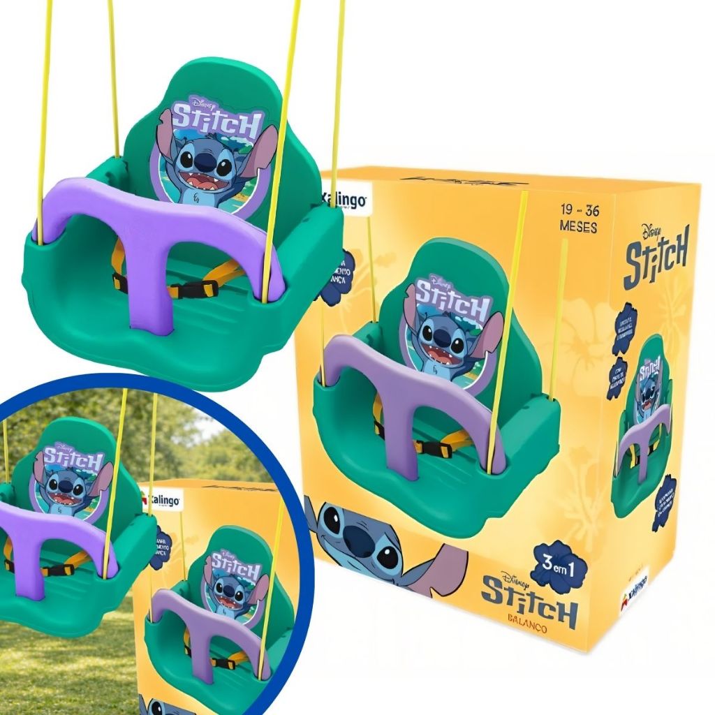 Balanço Infantil Stitch Lilo Disney Encosto Regulável Com Cinto Criança Presente - Xalingo