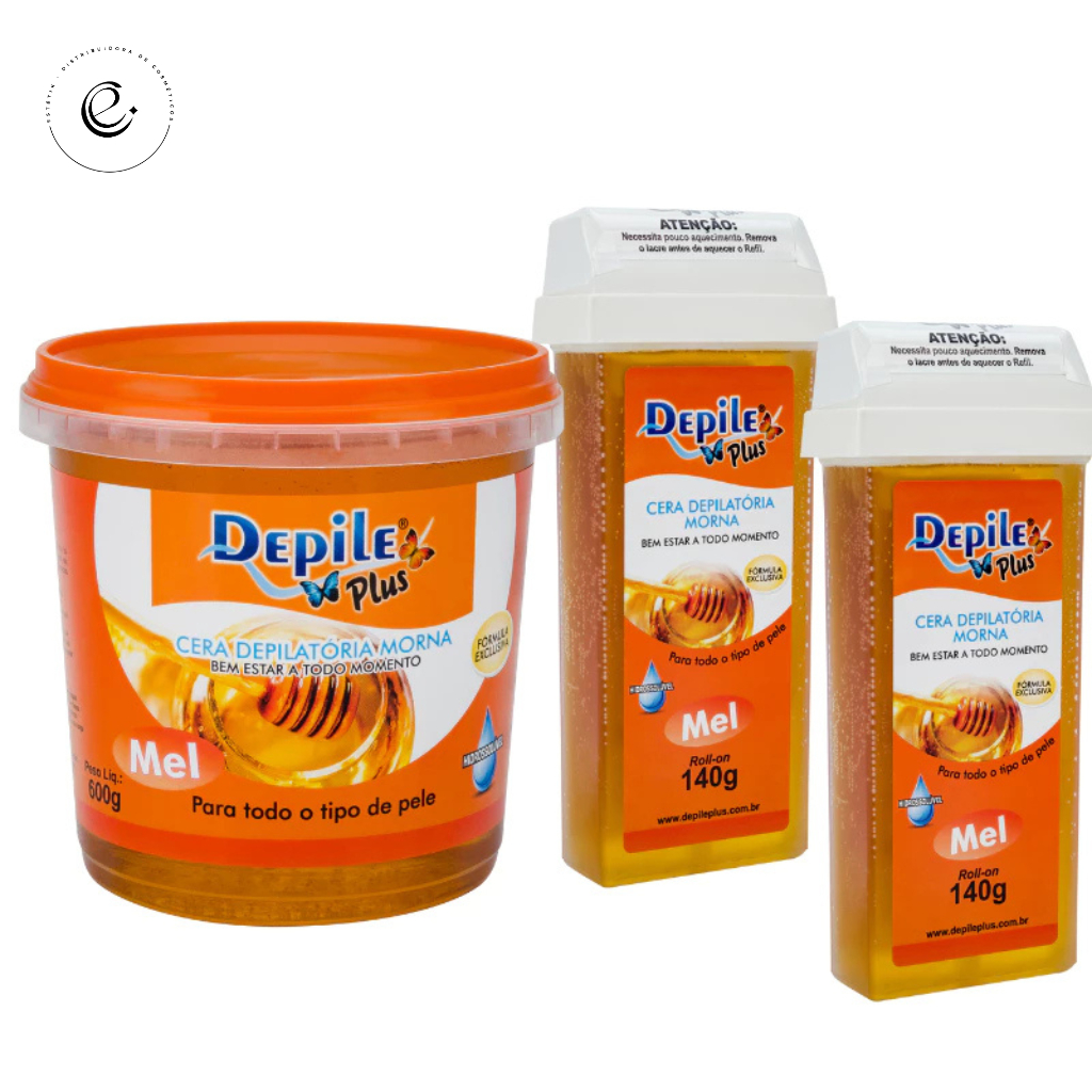 Kit 1 Cera Hidrossolúvel Pote 600g + 2 Ceras Roll-on 140g cada Depile Plus em Oferta na Shopee