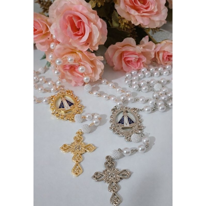 Terço de noiva de nossa senhora Aparecida, terço de noiva delicado, terço de pérolas terço personalizado, contas 8mm