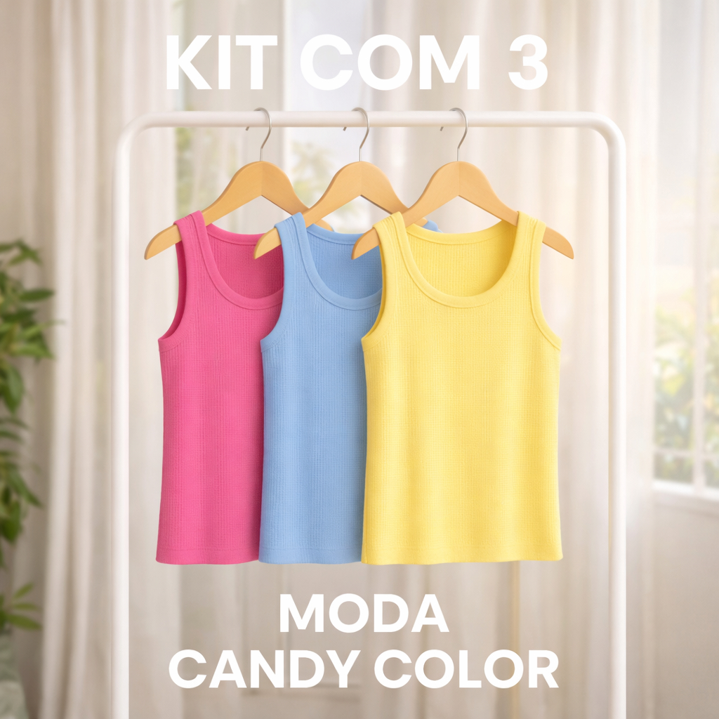 Kit 3 Regata Canelada Feminina Lisa Blusa Básica Camiseta Casual
