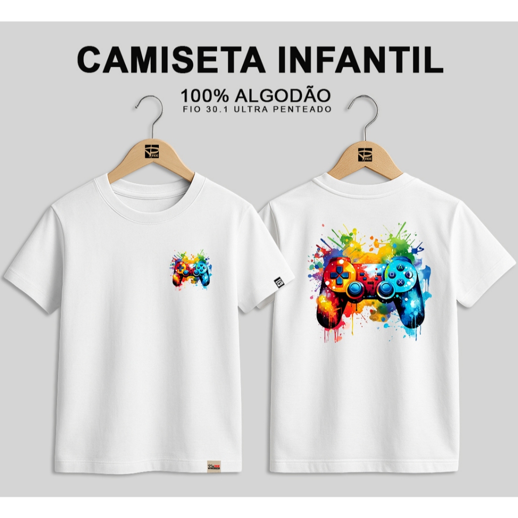 Camiseta infantil Algodão Ultra Penteado Super Macio Alta Qualidade Gamer Criança