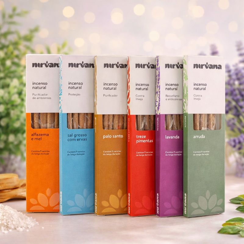Imagem Incenso 100% Natural Nirvana - Longa Duração 2h - 09 varetas caixa - Palo Santo e Outros