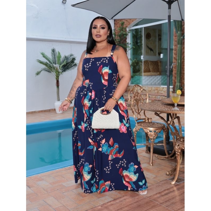 Vestido Longo no Viscolinho Trançado nas Costas em Oferta na Shopee