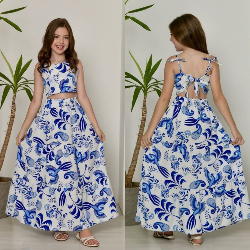 CONJUNTO FEMININO  CROPEED E SAIA INFATIL JUVENIL PARA MENINAS VALENTINA em Oferta na Shopee