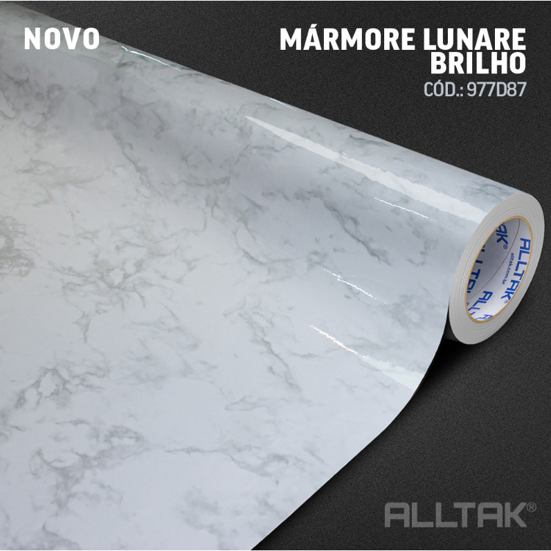 Vinil Adesivo Mármore Lunare Brilho,  Alltak, Lavável, Para Móveis e Paredes, 60cm de largura