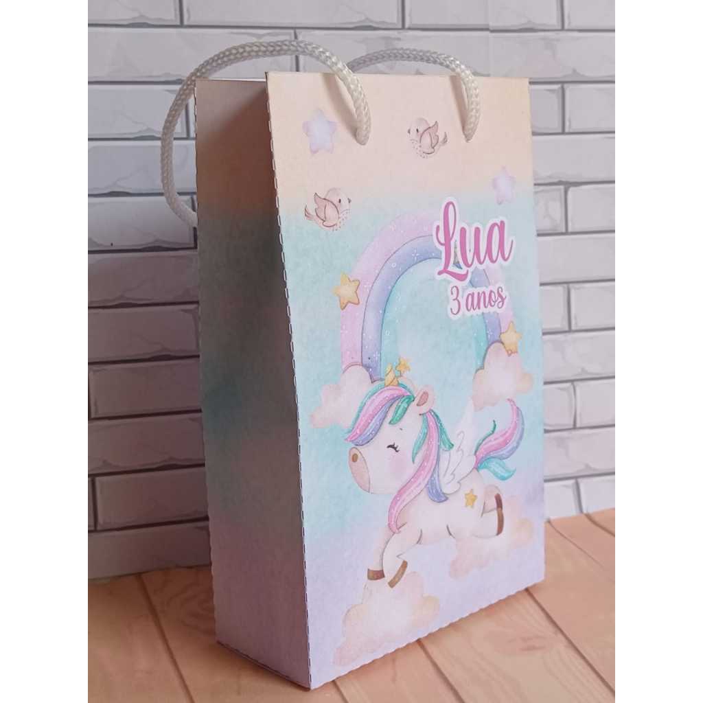 Sacolinha Surpresa Personalizada Lembrancinha  Unicornio Aquarela PEGUE E MONTE