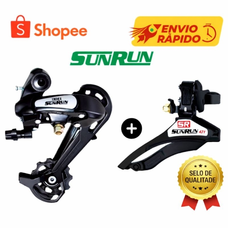 Kit Cambio Traseiro Sunrun 7v Index S/Gancheira  Bike +Cambio Dianteiro Por Cima 31.8mm 42d Index