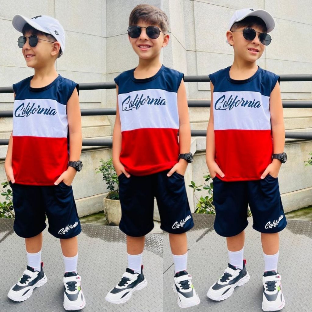 Conjunto Infantil Menino Estiloso Verão Lançamento Juvenil Camisa e Bermuda Veste Do 2 ao 12 anos