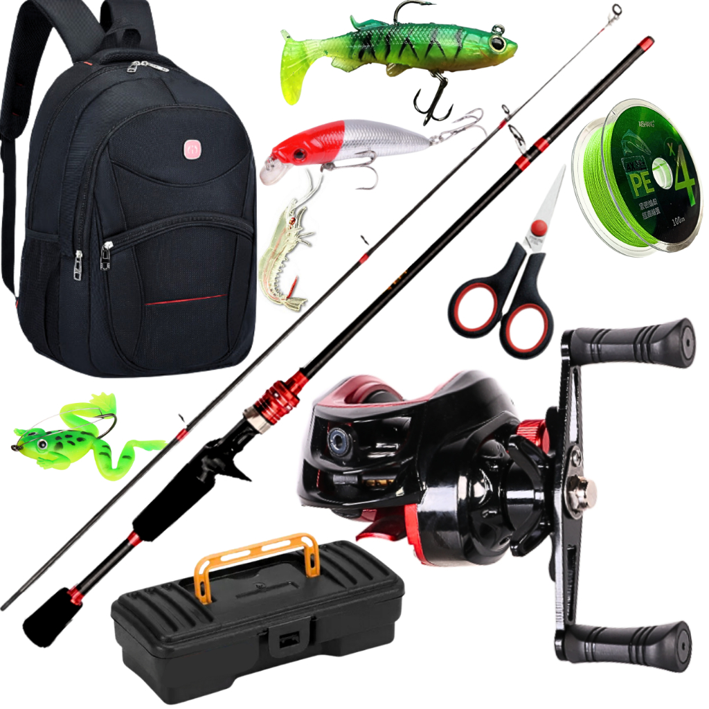Carretilha de Pesca Anti Cabeleira Vara Carbono Isca Artificial Linha Multifilamento Kit Tilápia Mar