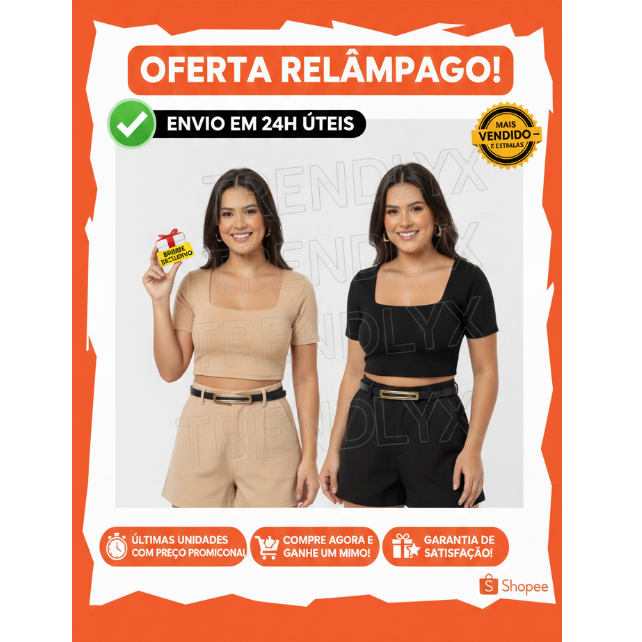 Short Alfaiataria Feminino Social Cintura Alta Com Cinto Com Bolso - ENVIO IMEDIATO