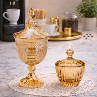 Kit Bomboniere Potiche de Vidro Âmbar com Açucareiro de Vidro Âmbar Cantinho do Café em Oferta na Shopee