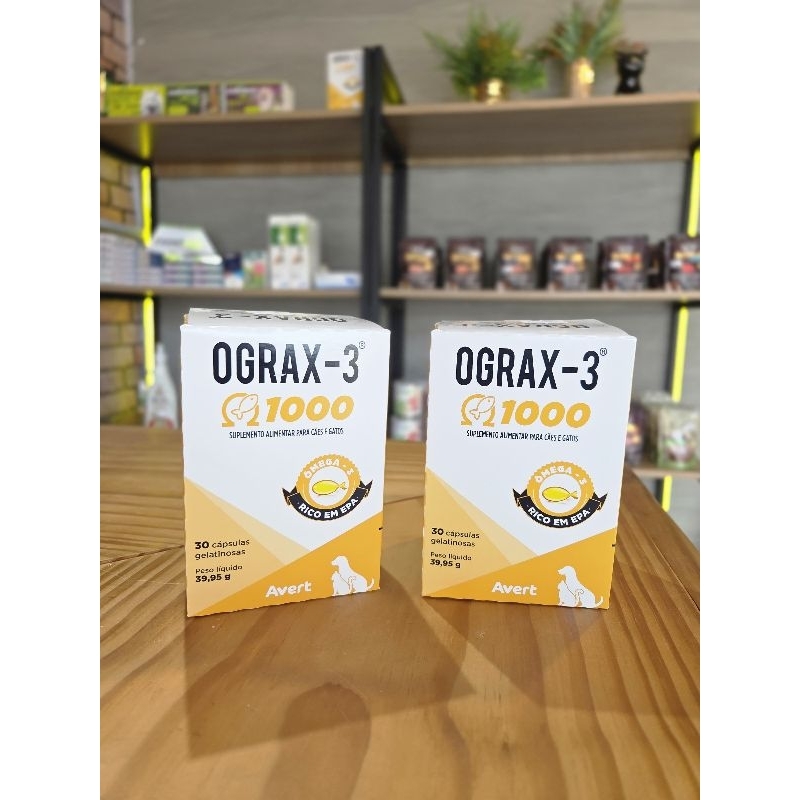 Ograx-3 1000 Avert Ômega 3 para Cães e Gatos | 30 Cápsulas | Rico em EPA