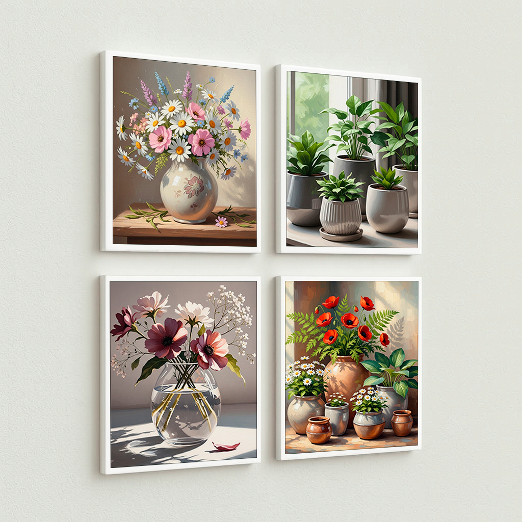 Kit 4 Quadros Decorativos Vasos de Flores Floral Conceitual Sala Quarto Cozinha Banheiro MDF em Oferta na Shopee