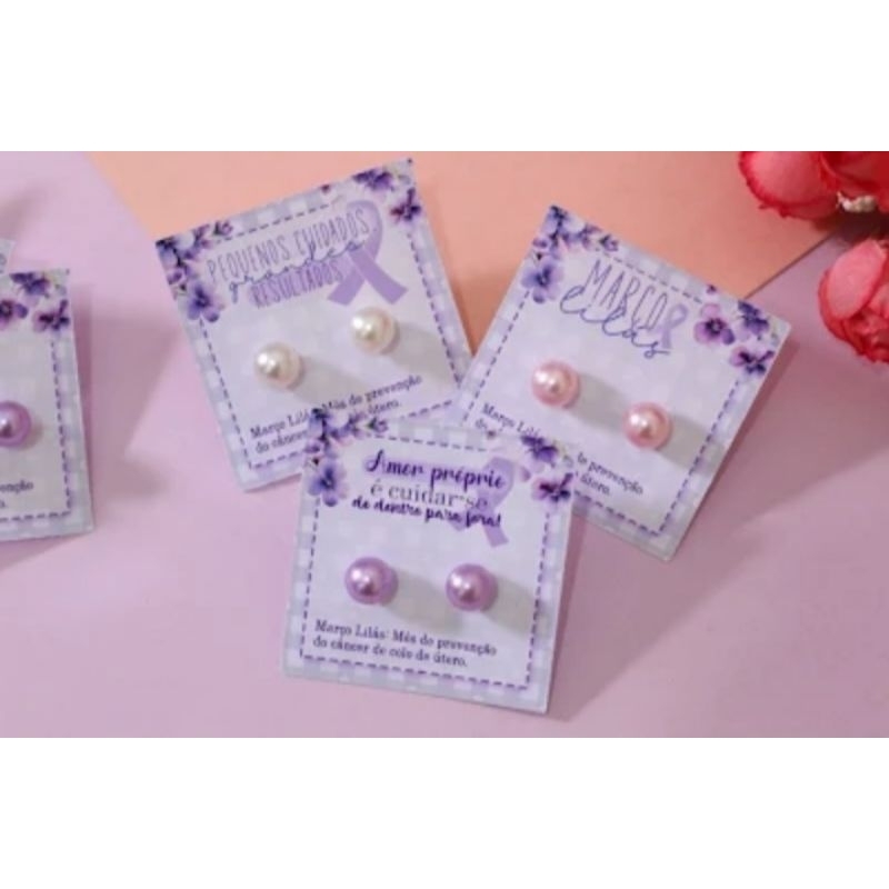 CARD PERSONALIZADO MARÇO LILÁS + PAR DE BRINCO