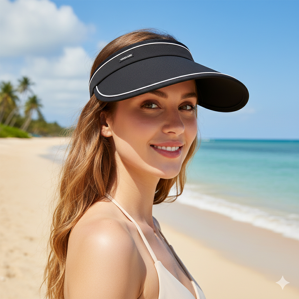 Viseira de praia com viés proteção UV solar chapéu boné verão Feminina