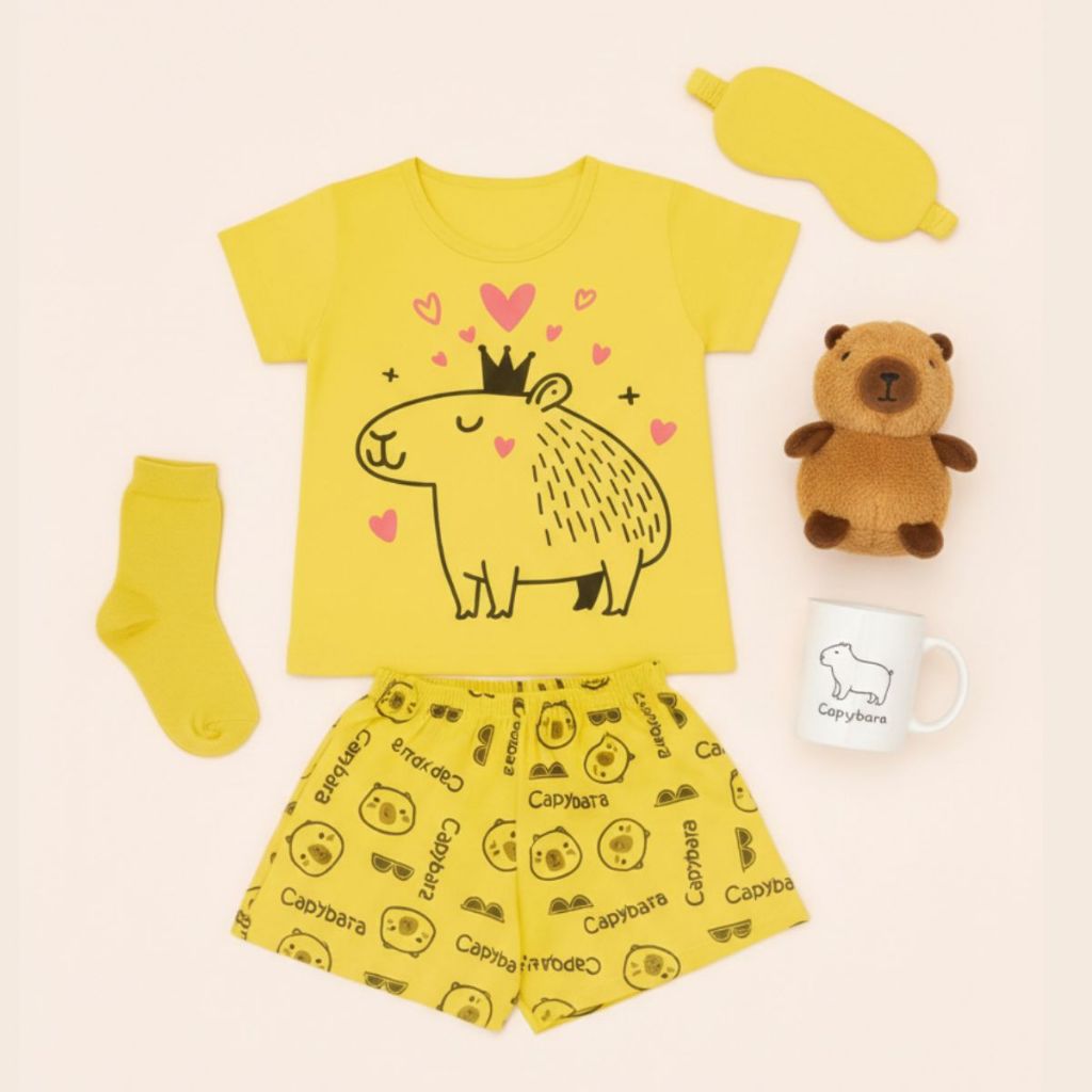 Kit 4 Peças Sortidas Pijama Capybara Menina Verão Infantil 1 ao 8