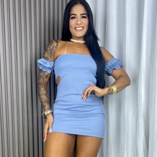 Vestido Feminino Ombro a Ombro Ciganinha Tubinho Curto Ribana Canelada em Oferta na Shopee