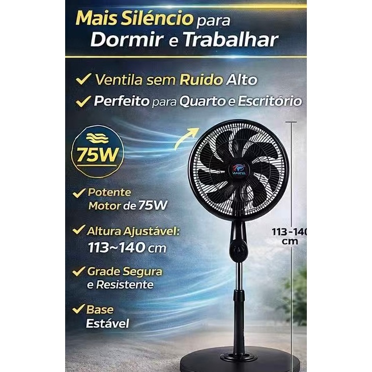 Ventilador de Coluna Turbo 9 Pás Silencioso 75W Forte com Base 46cm 220V – Ventila Mais
