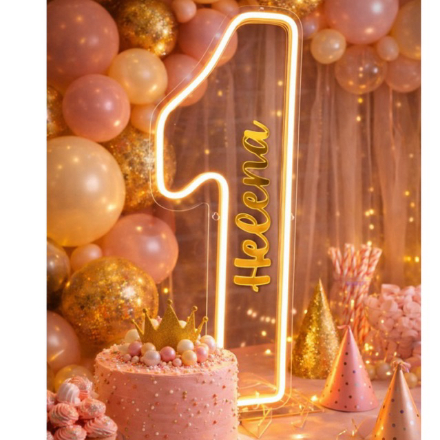 Luminária Número 1 neon e acrilico espelhado nome personalizado para festas 40cm com ou sem fonte em Oferta na Shopee