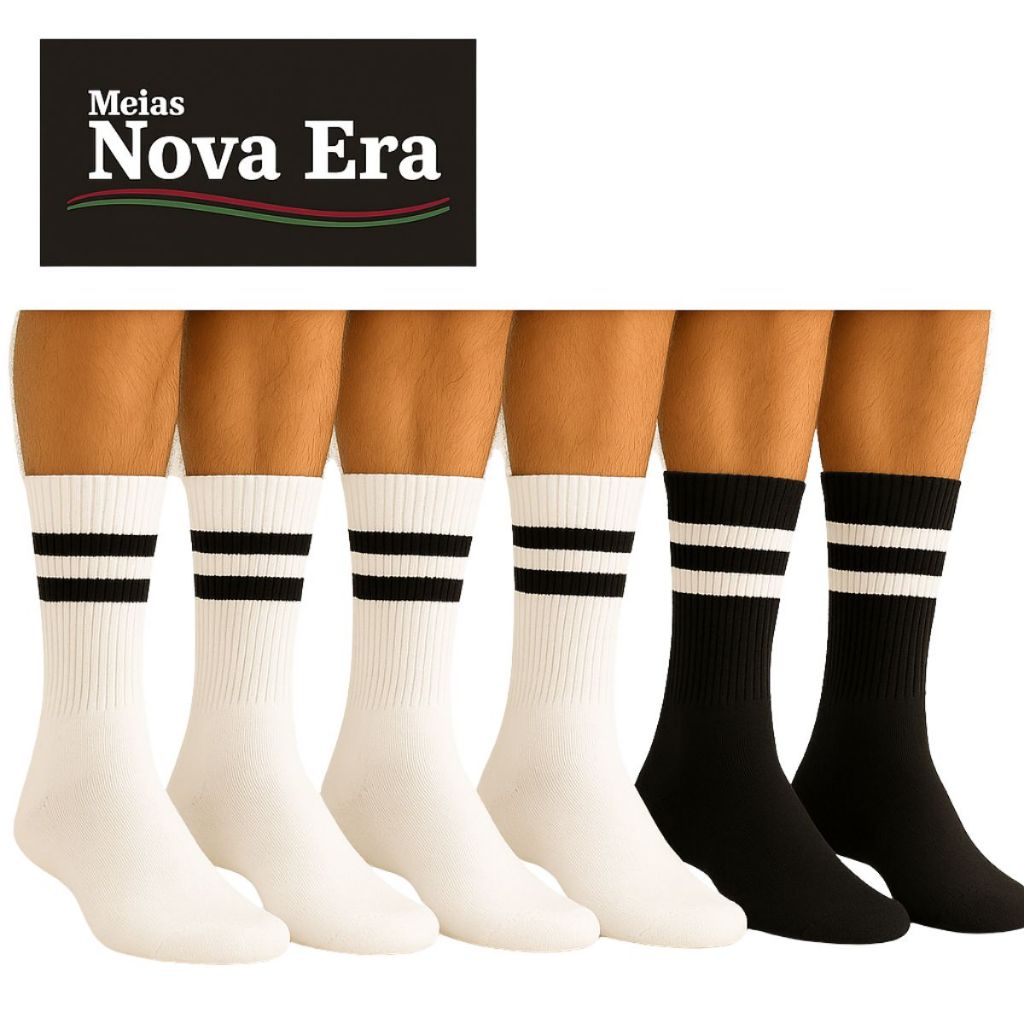 Kit 6 Pares De Meia Cano Alto Algodão Masculina Corrida Bike Caminhada Nova Era em Oferta na Shopee