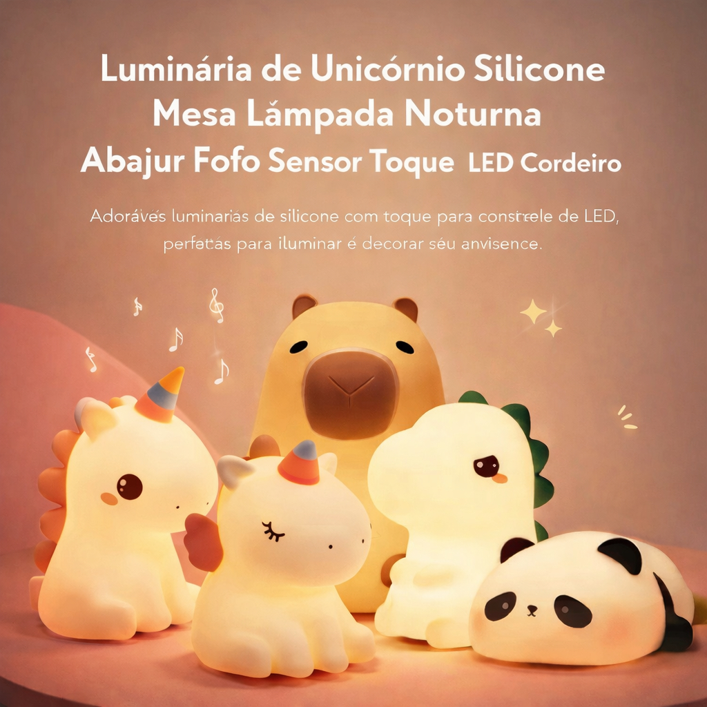 Luminária de  Capivara Unicórnio Silicone Mesa Lâmpada Noturna Abajur Fofo Sensor Toque Touch Led Cordeiro em Oferta na Shopee