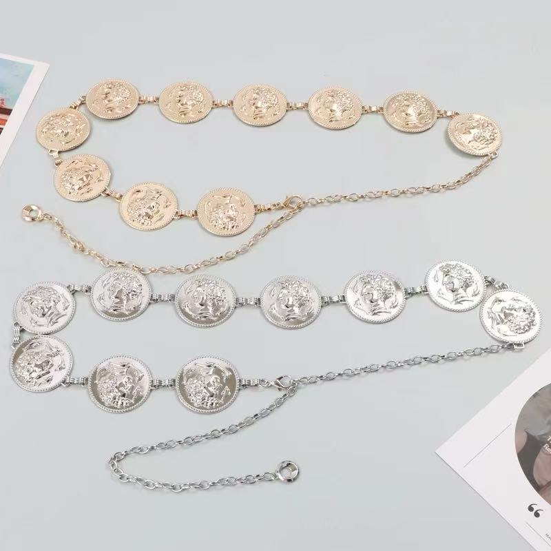 Cinto Feminino Corrente Moedas Dourado Prateado Ajustável Cinto de Cintura Metal Vintage Moda Festa Vestido em Oferta na Shopee