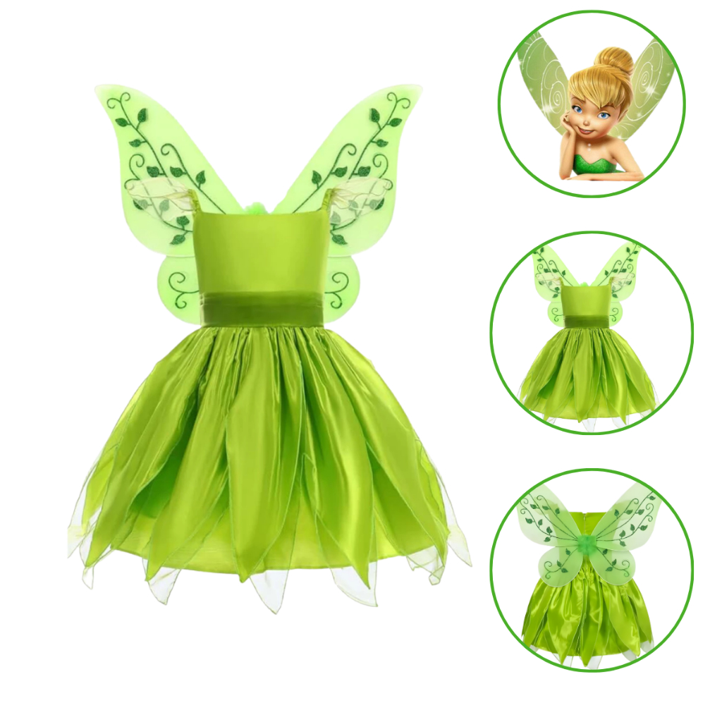 Fantasia TinkerBell Vestido infantil Sininho Para Festa Halloween Fada Carnaval