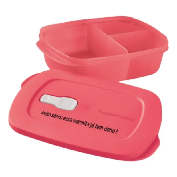Tupperware Cristalwave Retangular 1l C/ Divisória Microondas Salmão