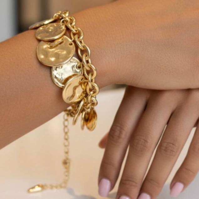 Pulseira Dourada Medalhas Estilo Moedas Luxury Ajustável | Para Mulheres - Pul312 ou Pul313 em Oferta na Shopee
