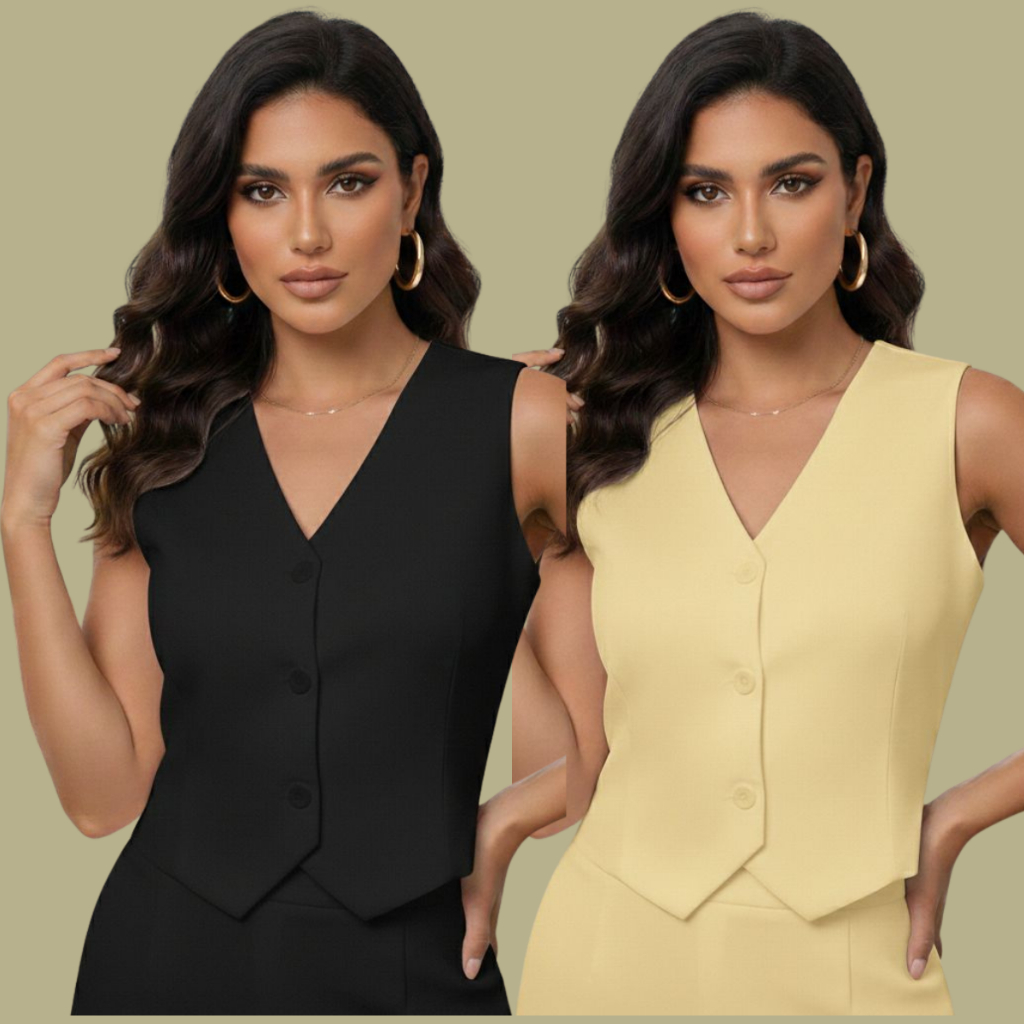 Colete Alfaiataria Feminino Casual 3 Botões Modinha Blogueira Verão P ao GG em Oferta na Shopee