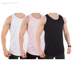 Kit 3 Camisa Regata Masculina Long Line Algodão Premium Top Acabamento Super Reforçados