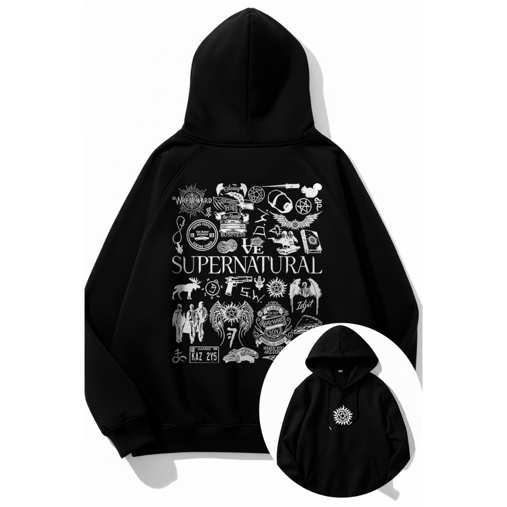 Moletom Unissex Canguru Supernatural Elementos Da Série P ao GG
