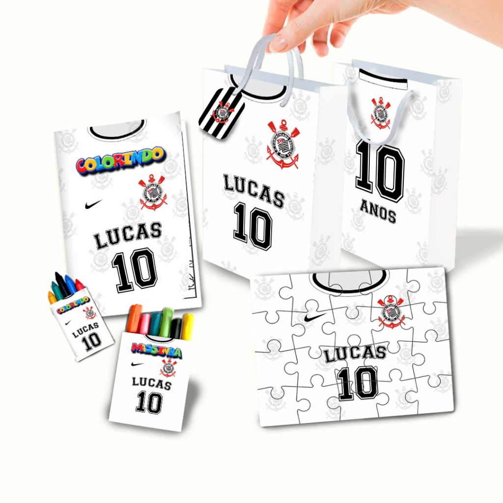 Lembrancinha de Aniversário Personalizado Sacolinha, Quebra Cabeça, Livrinho, Massinha Corinthians
