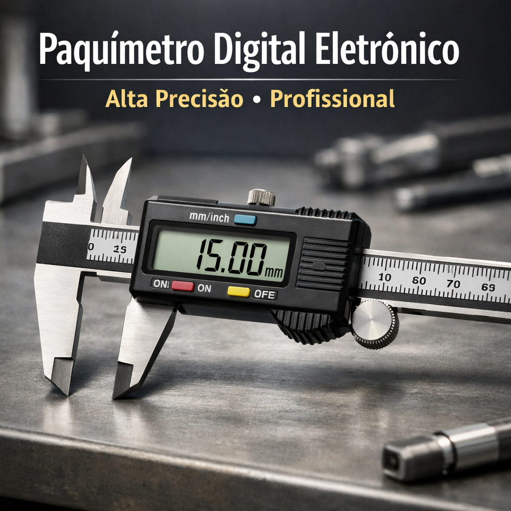 Paquimetro Digital 150mm  0,1mm  Profissional com Estojo tela lcd eletrônico medição precisa
