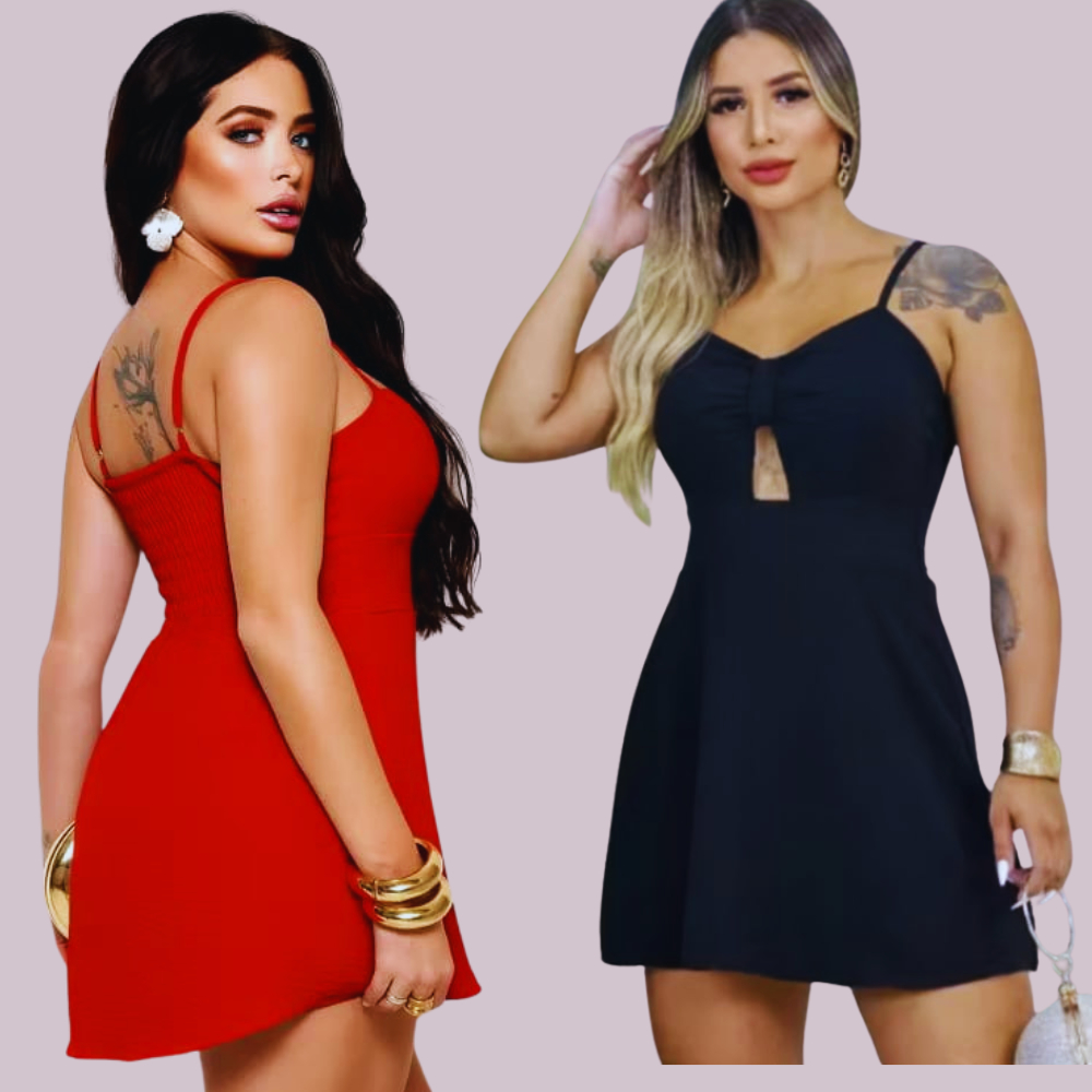 Vestido Curto Macaquinho Feminino Com Alcinha Ajustável  Bojo  Lástex Nas Costas Verão