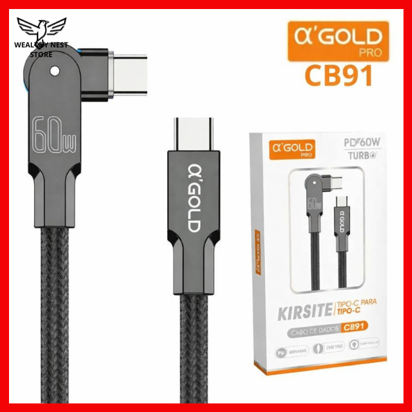 Cabo De Dados PD 60W Rotativo 180° USB-C Para Tipo-C Trançado Compatível Com Android, iOS em Oferta na Shopee