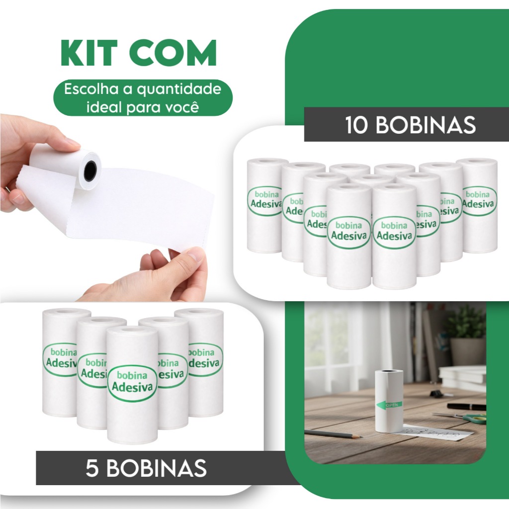 10 Rolos Adesivos Papel Térmico Mini Impressora e Camera Portatil para fotos textos etiquetas