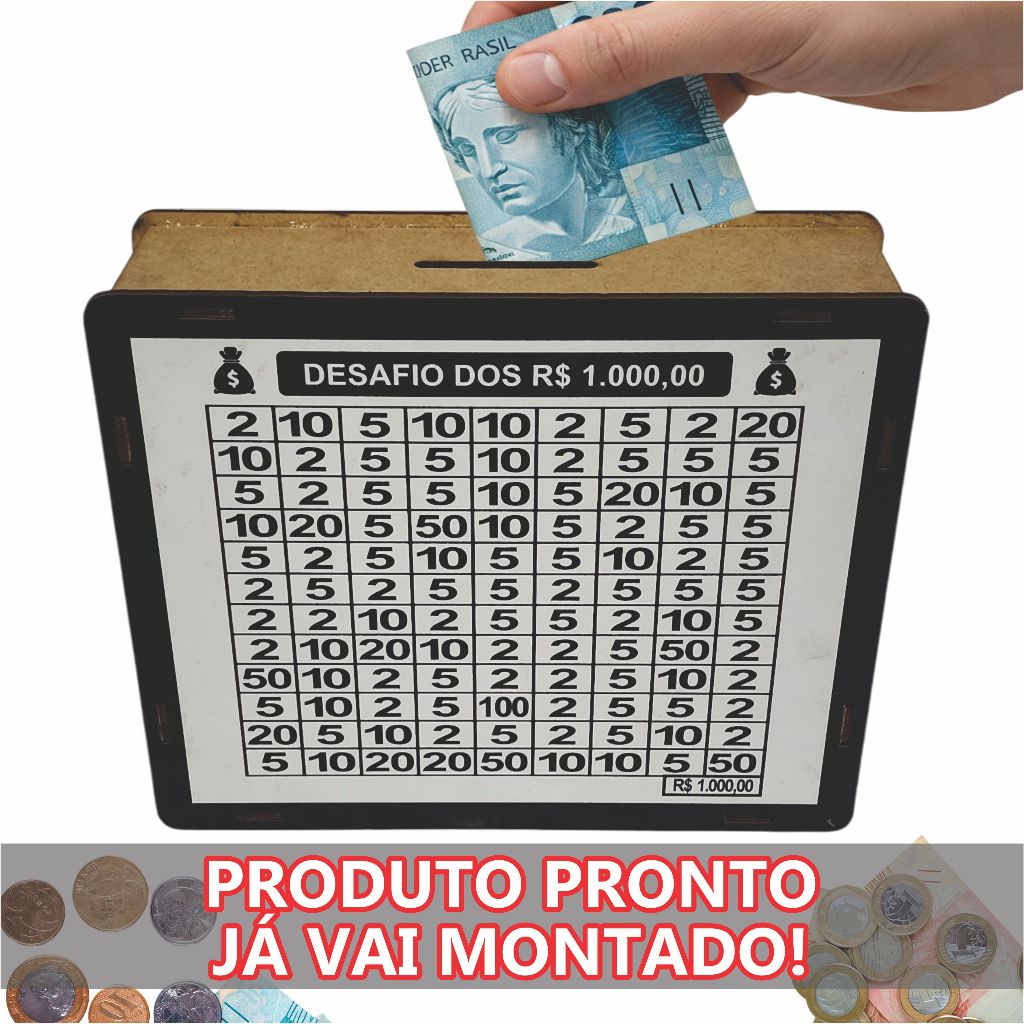 Cofre Cofrinho Desafio 1 mil Caixa de Dinheiro MDF / Método Japonês / Poupança / Depósitos Contador Pedagógico Presente