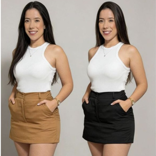 Kit 2 Short Saia Alfaiataria Feminino Social Cintura Alta Com Bolso do PP ao G ENVIO IMEDIATO em Oferta na Shopee