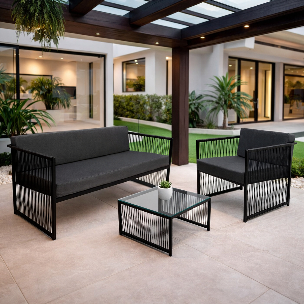 Conjunto para Área Externa de Fibra Sintética - Poltrona Namoradeira Mesa de Centro Santiago