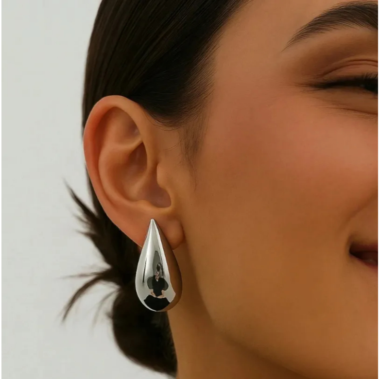 1 Par Brinco Gota Prateado Leve Com Pino Super Elegante Blogueira Fashion