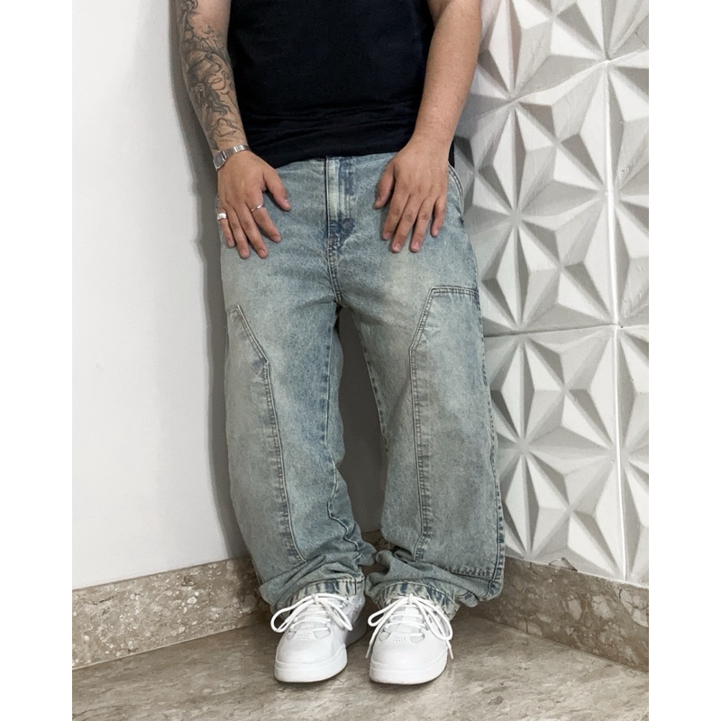 Calça Jeans Baggy Streetwear Balão Stoned Wash Vintage