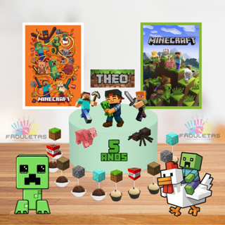 Kit Festa Só Um Bolinho MINECRAFT Enviar Nome/Idade IMEDIATAMENTE em Oferta na Shopee