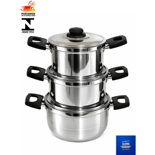 Kit 3 Caçarolas de Alumínio Polido | N° 14, 16 e 18