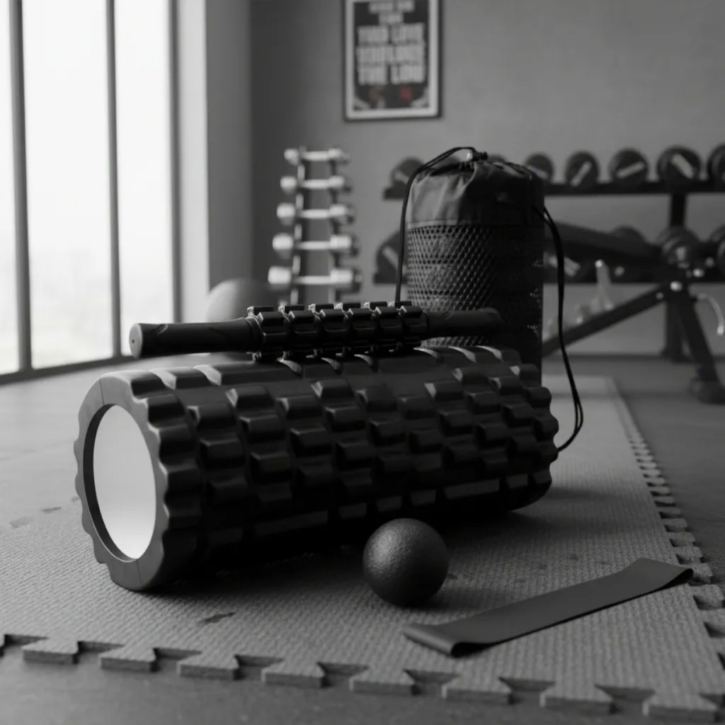 Imagem Kit Liberação Miofascial Completo com Rolo Massageador Faixa, Bola para Treino e Fisioterapia