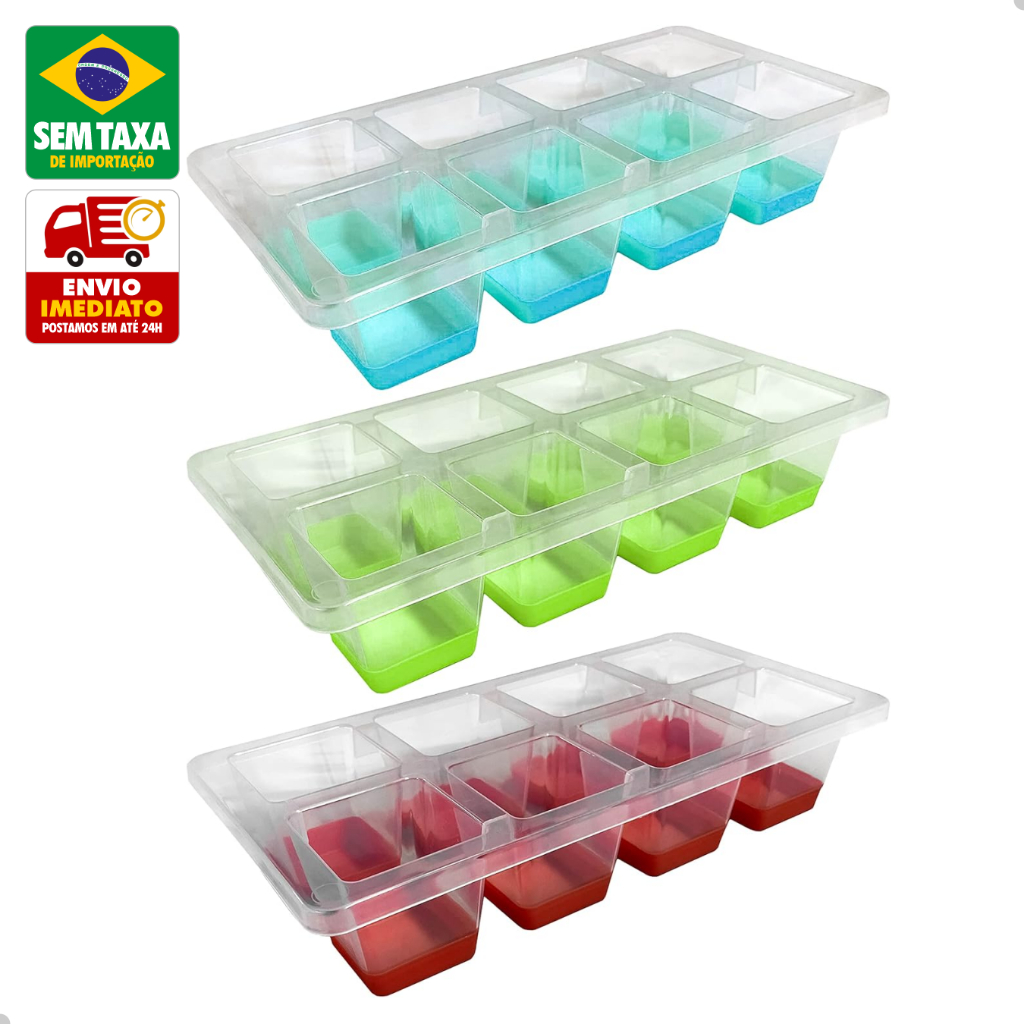 Detalhes do Forma de Gelo Flexível com 8 Cubos em Polímero Termoplástico Cores Sortidas para Bebidas