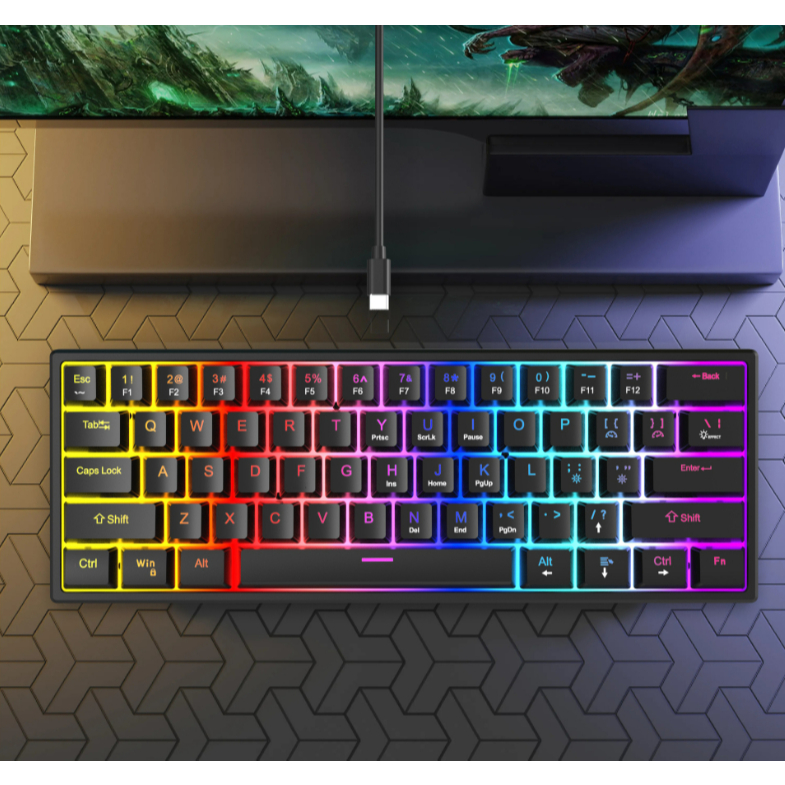 Teclado Gamer Mecânico Switch Azul 60% Pequeno com Fio Usb Preto Led Rgb Pc Computador Video game em Oferta na Shopee
