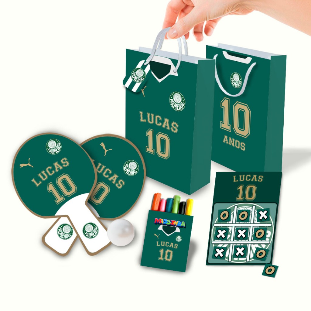 Lembrancinha de Aniversário Personalizado Sacolinha, Raquete, Jogo da Velha, Massinha Palmeiras
