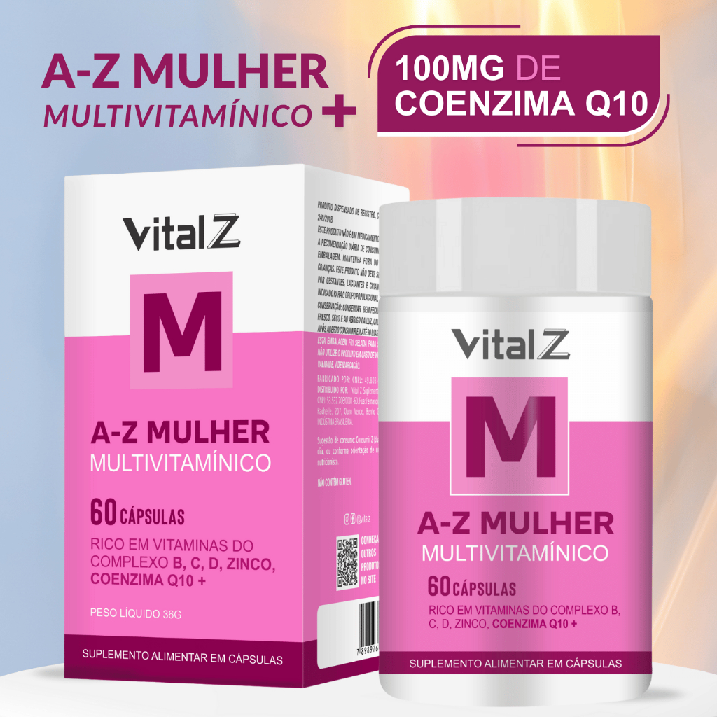 Multivitamínico Mulher Vital Z | 100mg de Coenzima Q10, Ferro, Zinco, Biotina e Vitaminas